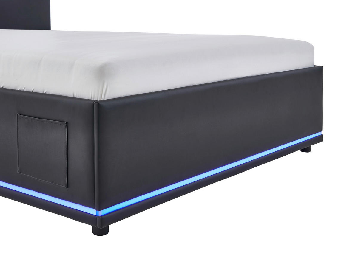 POLSTERBETT 140/200 cm,  in Schwarz, Beleuchtung,  - Schwarz, Design, Kunststoff/Textil (140/200cm) - Xora