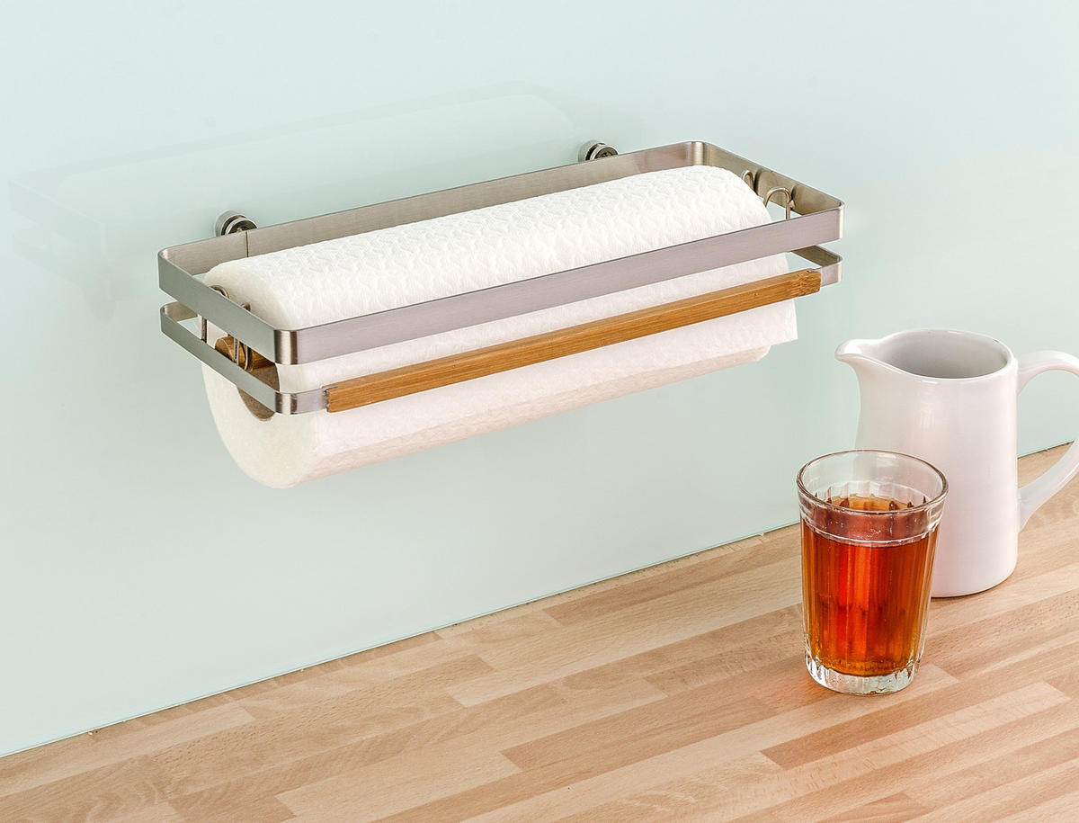 KÜCHENROLLENHALTER - Silberfarben/Braun, Design, Holz/Metall (31,5/4/13cm) - Wenko