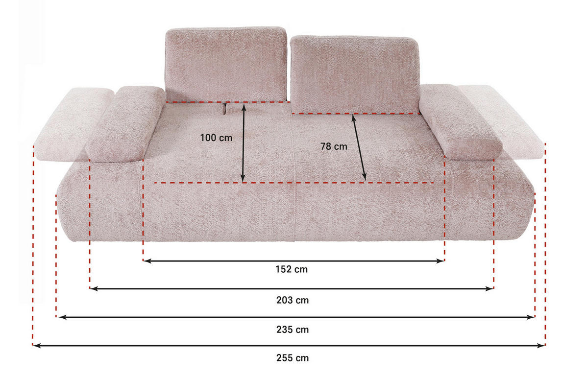 SCHLAFSOFA in Chenille Rosa  - Schwarz/Rosa, KONVENTIONELL, Kunststoff/Textil (235-255/80/116-138cm) - Carryhome