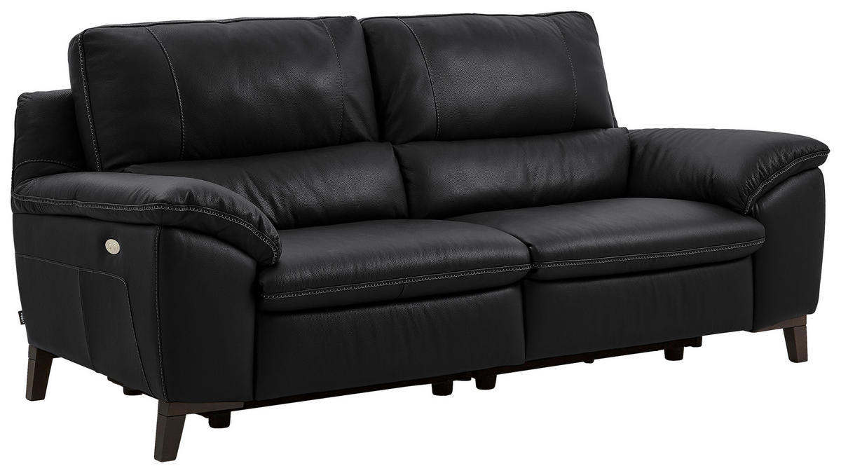 2,5-SITZER in Kombination Echtleder/Lederlook Schwarz  - Wengefarben/Schwarz, Design, Leder/Holz (216/97/95-151cm) - Livetastic