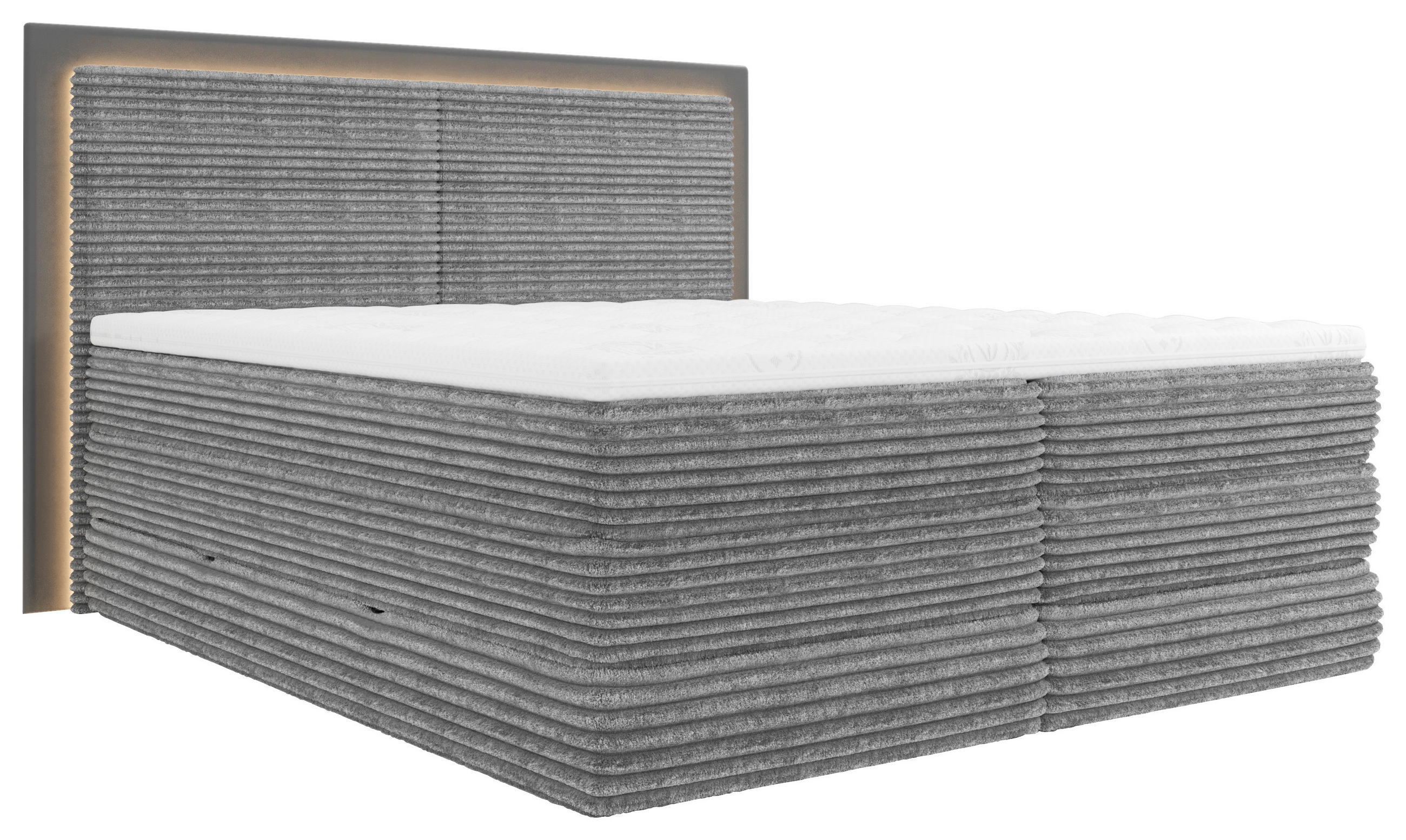 BOXSPRINGBETT 180/200 cm,  in Grau, gepolstertes Kopfteil, Beleuchtung, Bettkasten, Topper, Matratzen, H3 + H3 = fest  - Schwarz/Grau, Trend, Holz/Holzwerkstoff (180/200cm) - Boxxx