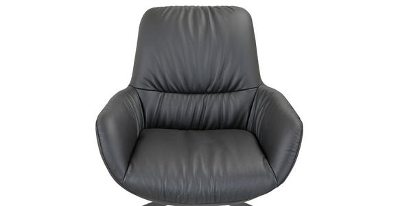 ARMLEHNSTUHL  Sitzfläche 360° drehbar, inklusive Armlehnen, automatische Rückholfunktion  Echtleder  Schwarz  - Schwarz, Design, Leder/Metall (64/89/65cm) - Dieter Knoll