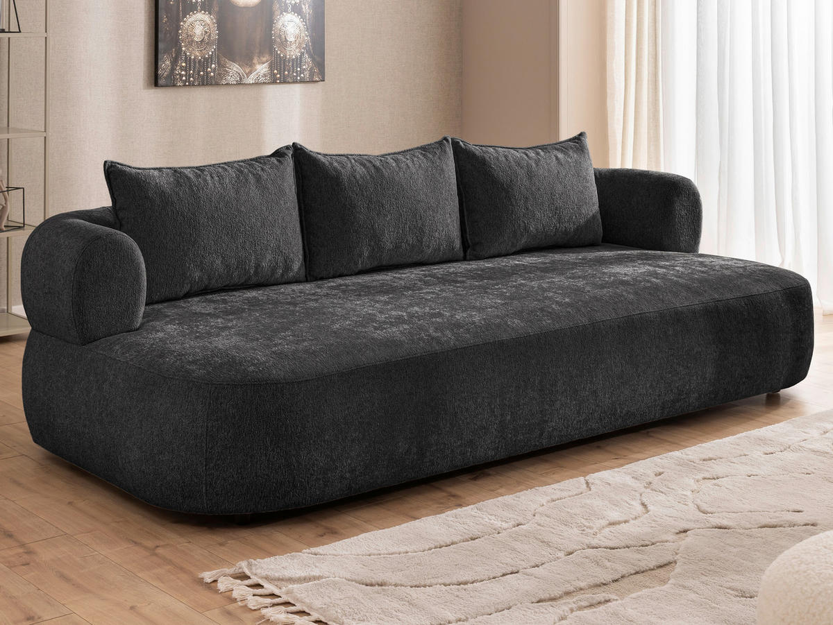 BIGSOFA in Chenille Schwarz  - Schwarz, Design, Kunststoff/Textil (240/76/122cm) - Livetastic