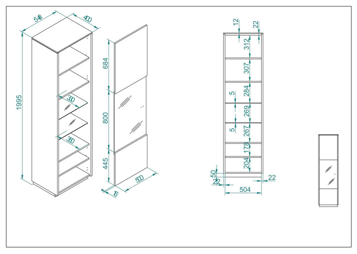 VITRINE in Anthrazit, Eichefarben  - Eichefarben/Anthrazit, Design, Glas/Holzwerkstoff (55/200/40cm) - MID.YOU