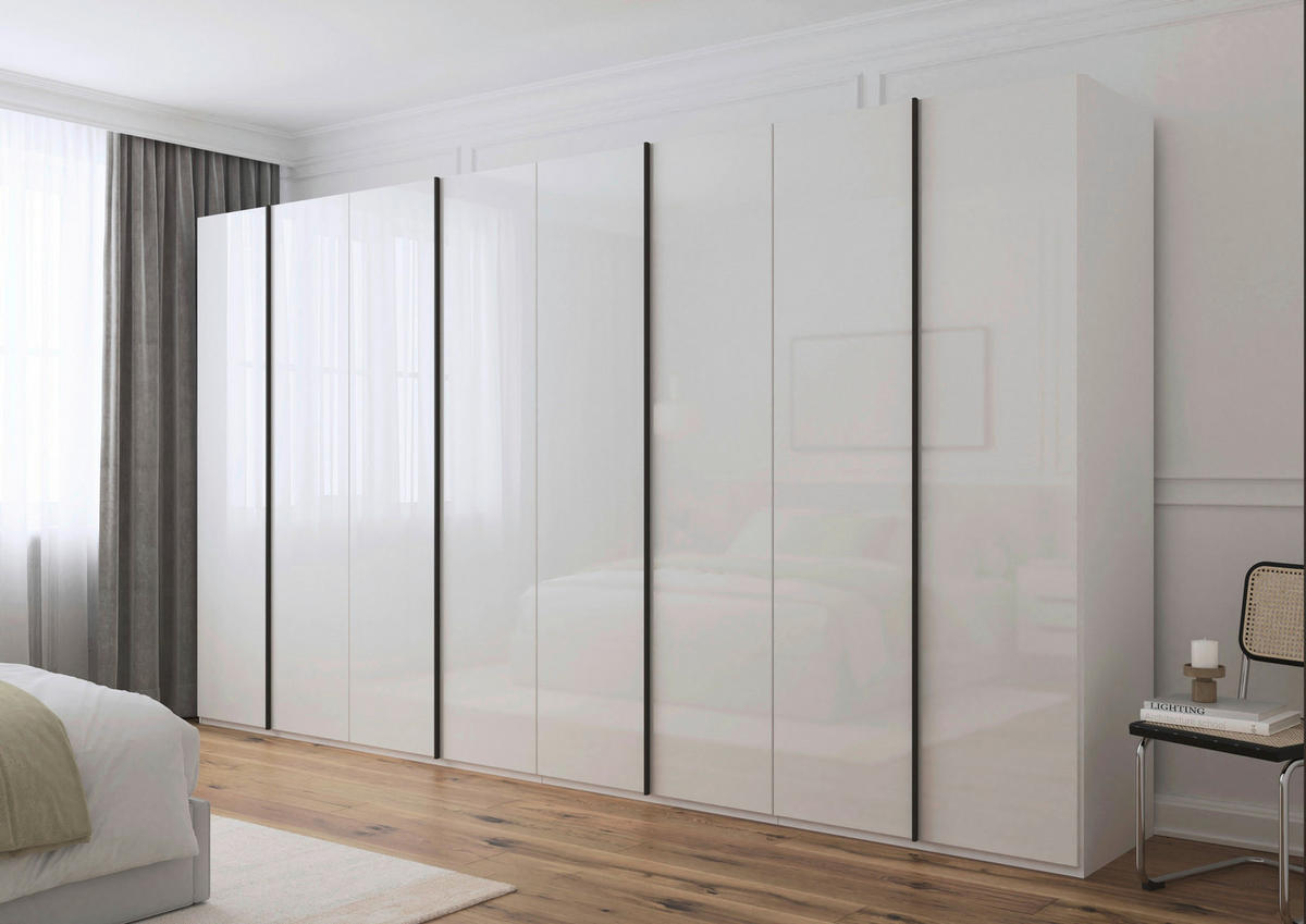 DREHTÜRENSCHRANK 400/223/61 cm,  in Weiß, 8-türig  - Graphitfarben/Weiß, Basics, Glas/Holzwerkstoff (400/223/61cm) - Novel