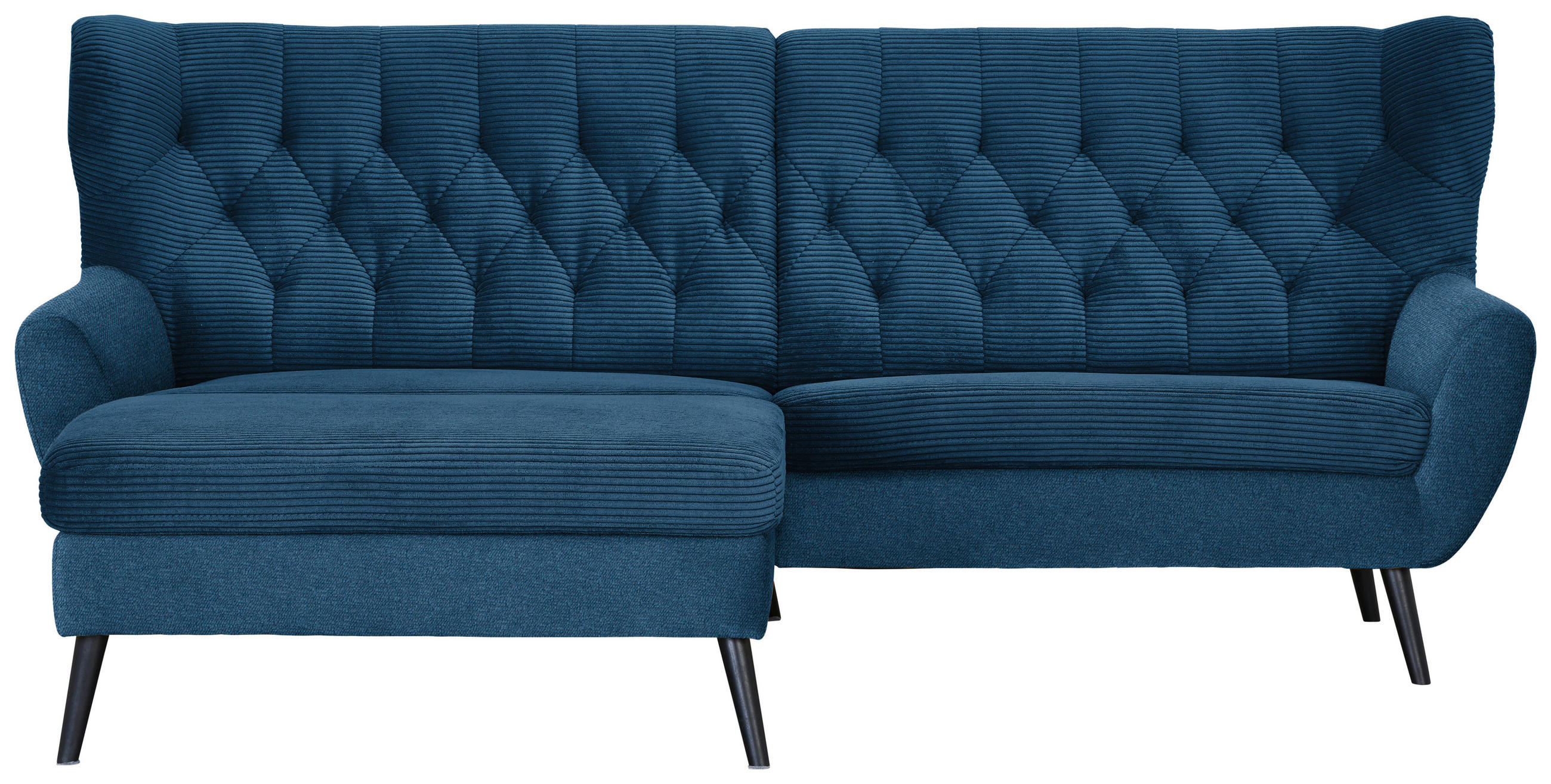 ECKSOFA  in Cord Blau Rücken echt  165/237 cm  - Blau/Schwarz, Design, Holz/Textil (165/237cm) - Stylife