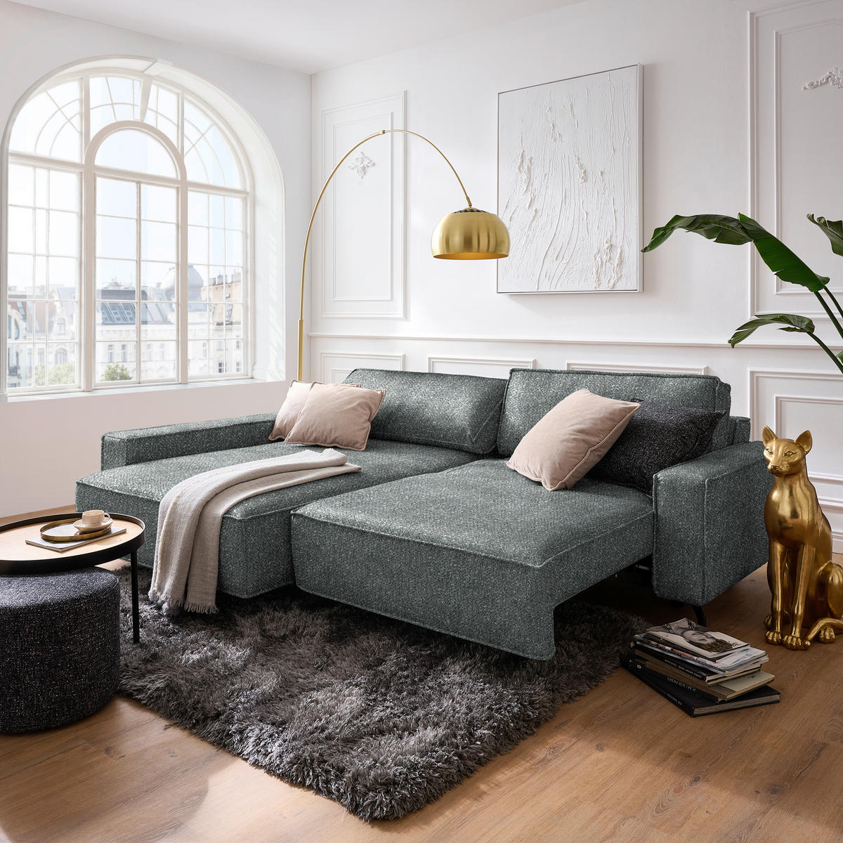 ECKSOFA  in Mikrofaser Graugrün  164/246 cm  - Schwarz/Graugrün, Design, Textil/Metall (164/246cm) - Sedda