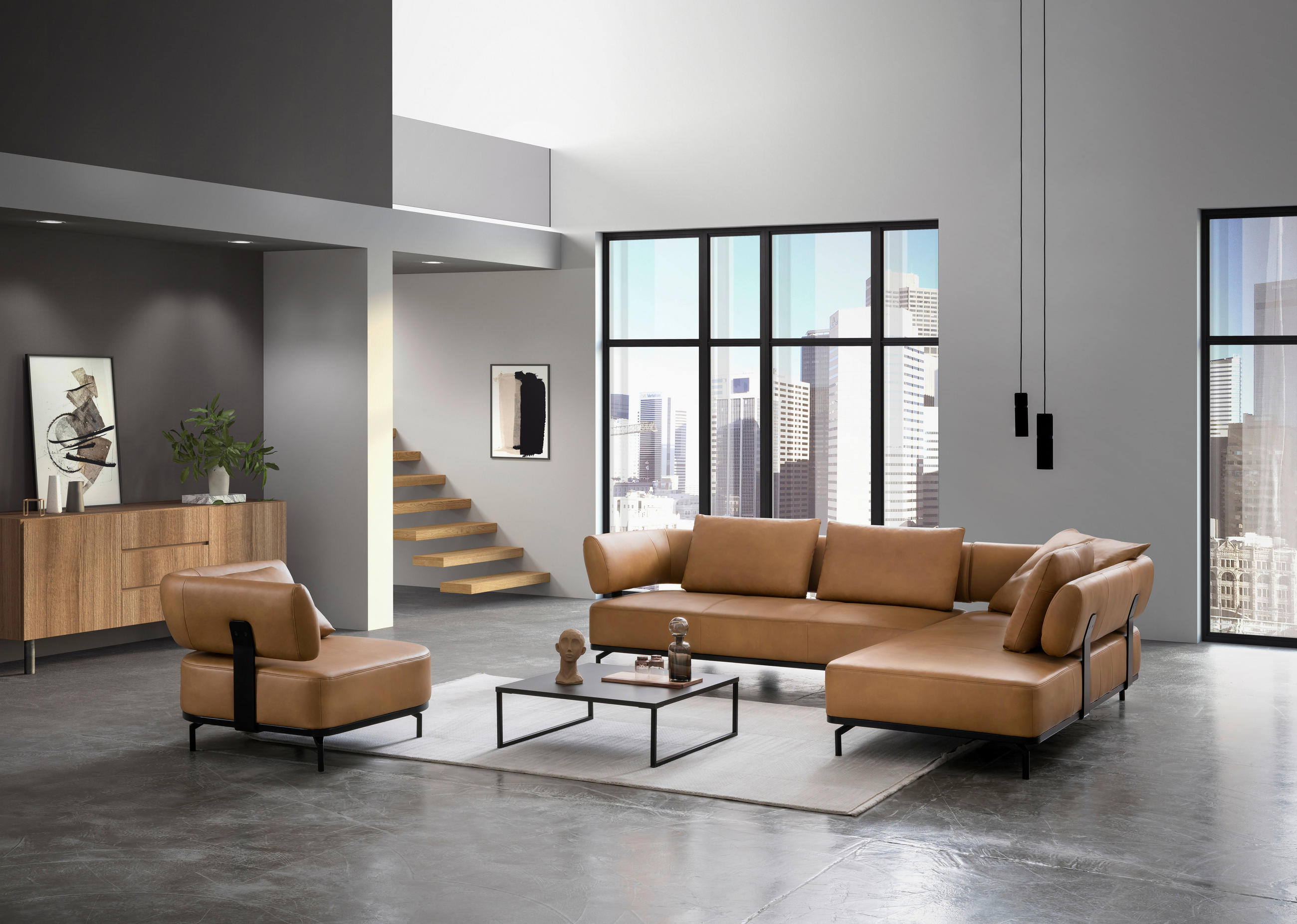 ECKSOFA in Echtleder Dunkelgelb  - Dunkelgelb/Schwarz, Design, Leder/Metall (222/282cm) - Dieter Knoll