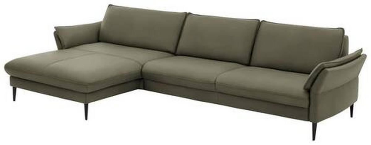 ECKSOFA in Echtleder Grau, Grün  - Schwarz/Grau, Design, Leder/Metall (172/334cm) - Valdera