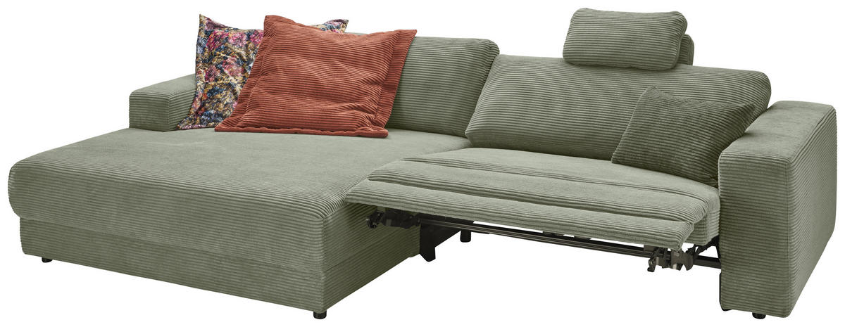 ECKSOFA in Cord Grün  - Schwarz/Grün, Design, Kunststoff/Textil (168/296cm) - Pure Home Lifestyle