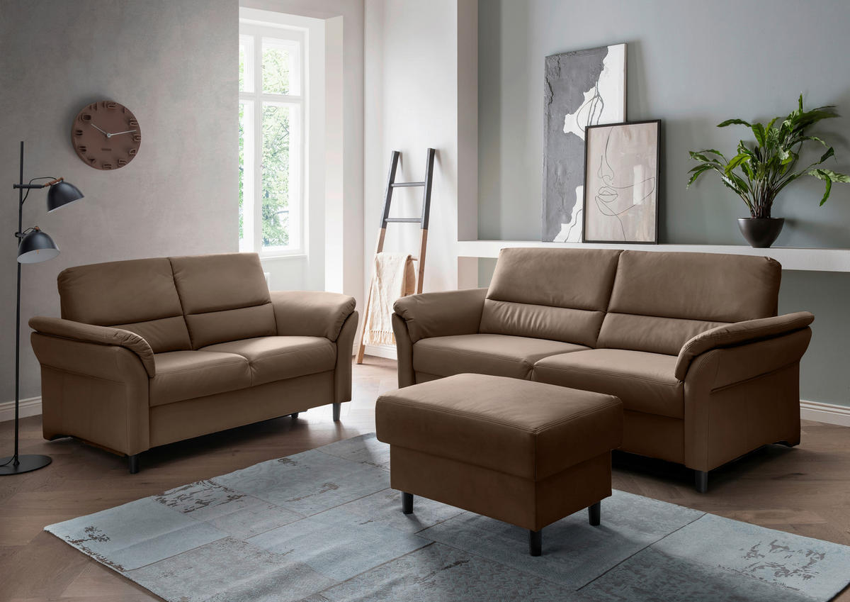 2-SITZER-SOFA in Lederlook Braun  - Schwarz/Braun, Modern, Holz/Textil (147/90/89cm) - Livetastic