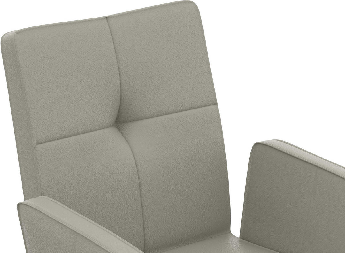 ARMLEHNSTUHL  , Lederauswahl, Sitzfläche 180° drehbar  ,  , Echtleder  - Hellgrau/Schwarz, Design, Leder/Metall (65/91/58cm) - Moderano