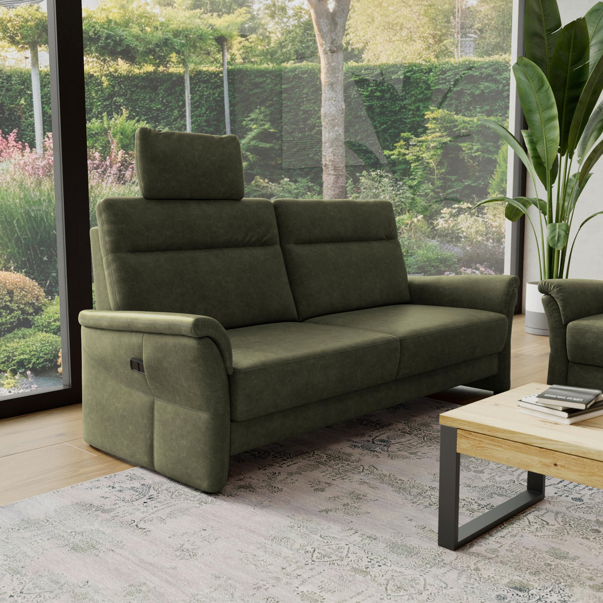3,5-SITZER - Schwarz/Olivgrün, Konventionell, Kunststoff/Textil (205/98/91cm) - Elegando