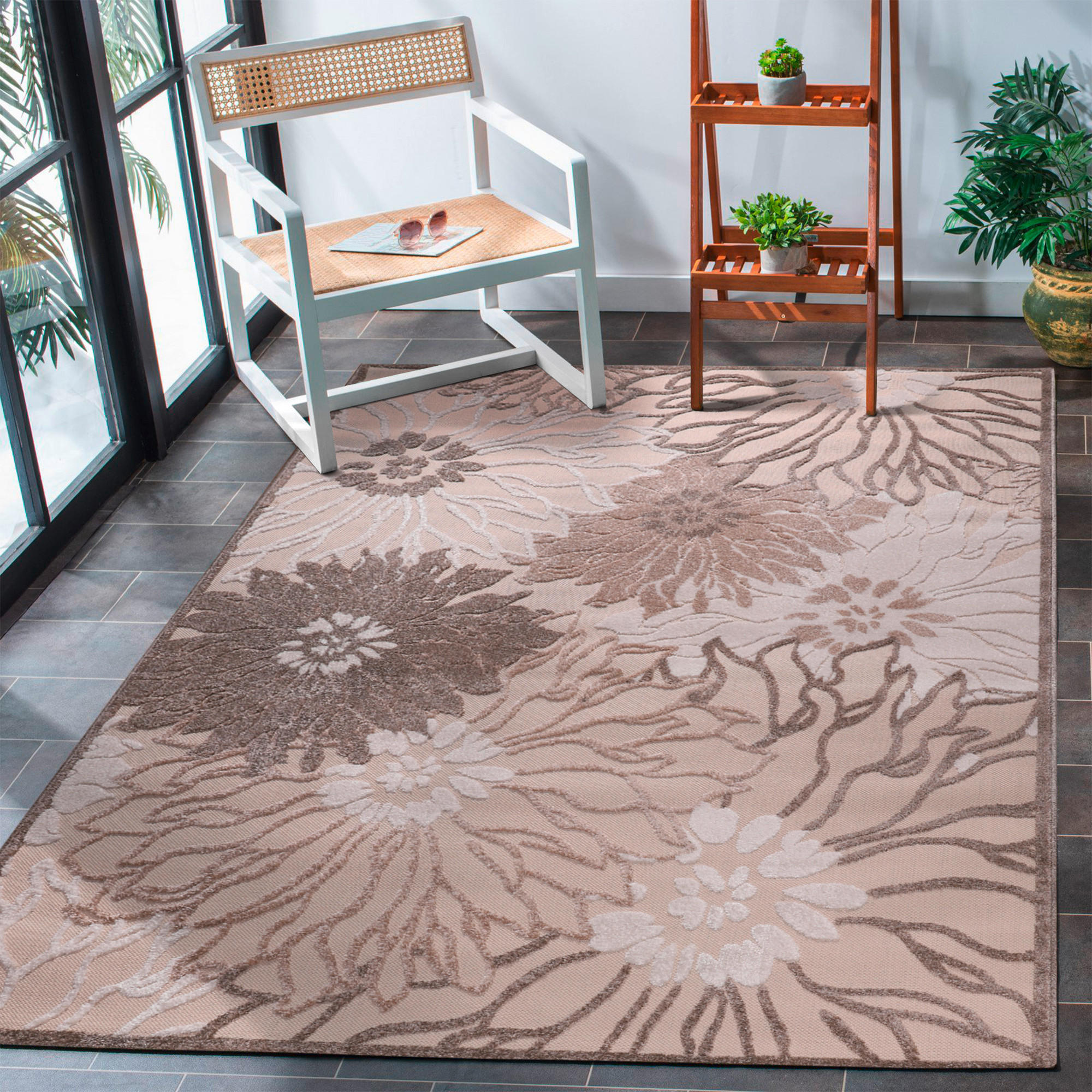 PREPROGA ZA ZUNANJO UPORABO  Floral     120/170 cm    tkano  rjava, krem barve, bež  - krem barve/bež, Trendi, umetna masa/tekstil (120/170cm)