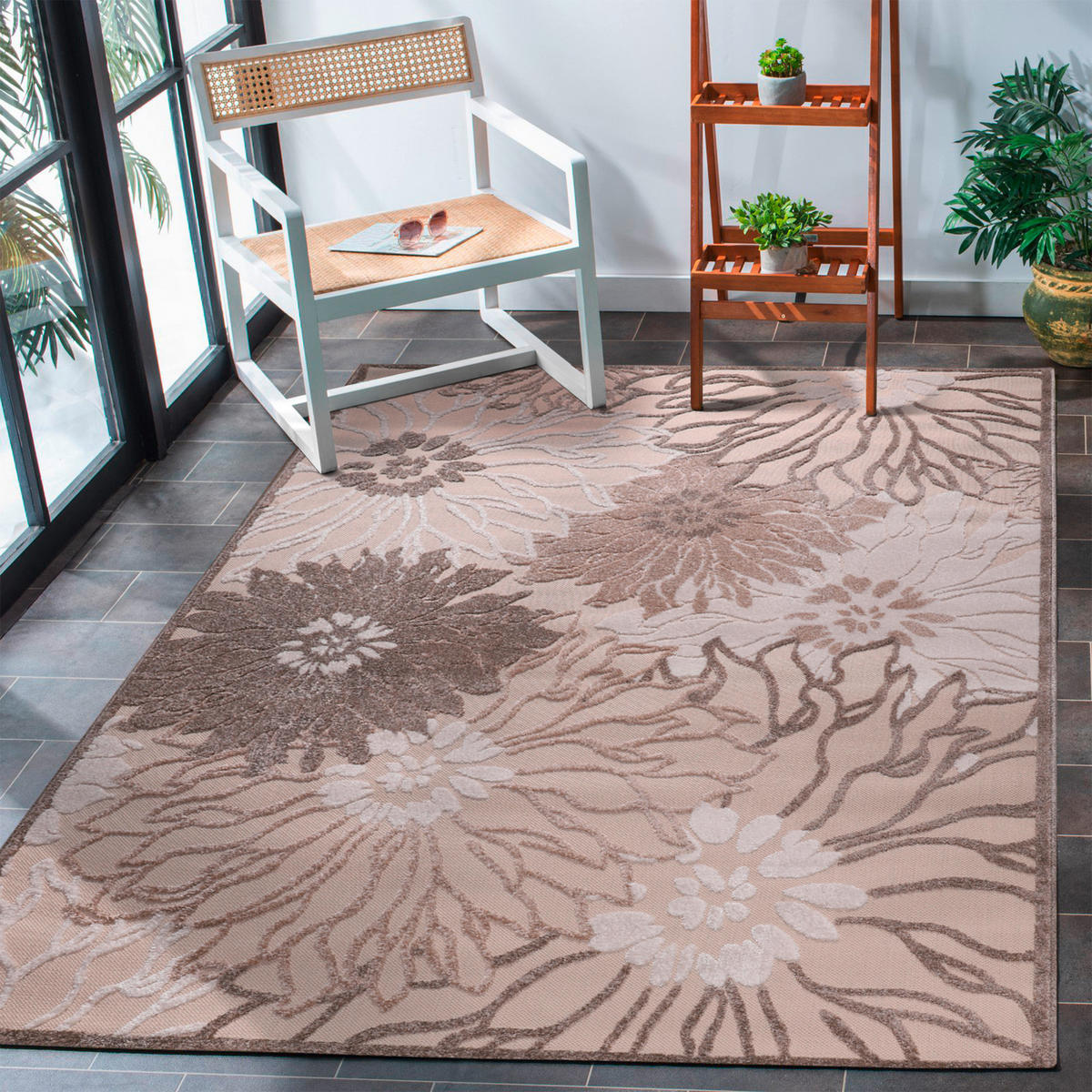 PREPROGA ZA ZUNANJO UPORABO  Floral     240/330 cm    tkano  rjava, krem barve, bež  - krem barve/bež, Trendi, umetna masa/tekstil (240/330cm)