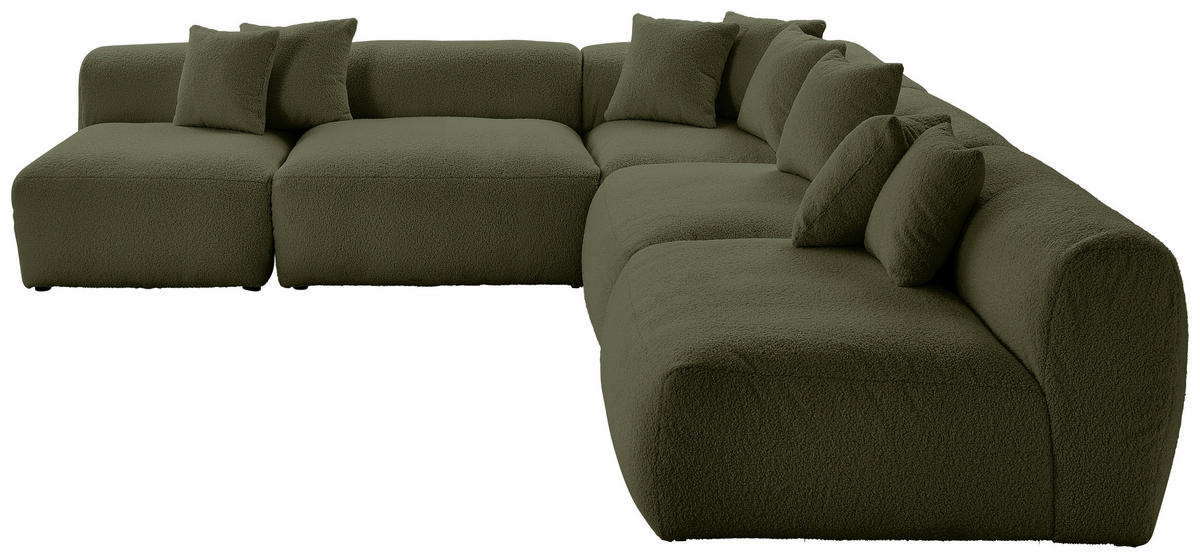 ECKSOFA Flachgewebe, Teddystoff Olivgrün  - Olivgrün, Trend, Textil (300/315cm) - Livetastic
