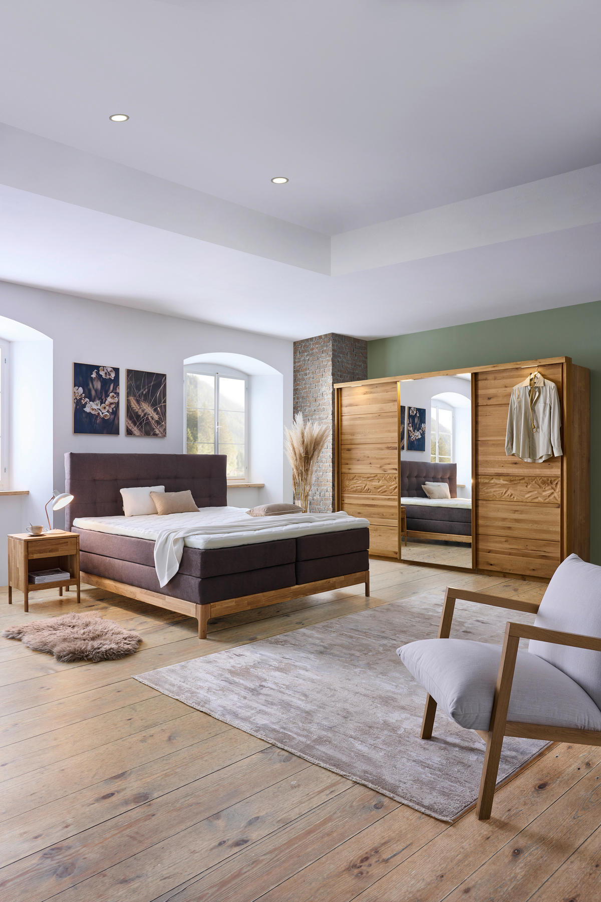 BOXSPRINGBETT 180/200 cm  in Braun, Wildeiche  - Wildeiche/Braun, Natur, Holz/Textil (180/200cm) - Linea Natura
