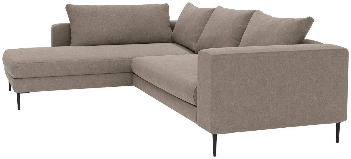 ECKSOFA Struktur Taupe  - Taupe/Schwarz, Modern, Textil/Metall (210/295cm) - Trendmanufaktur