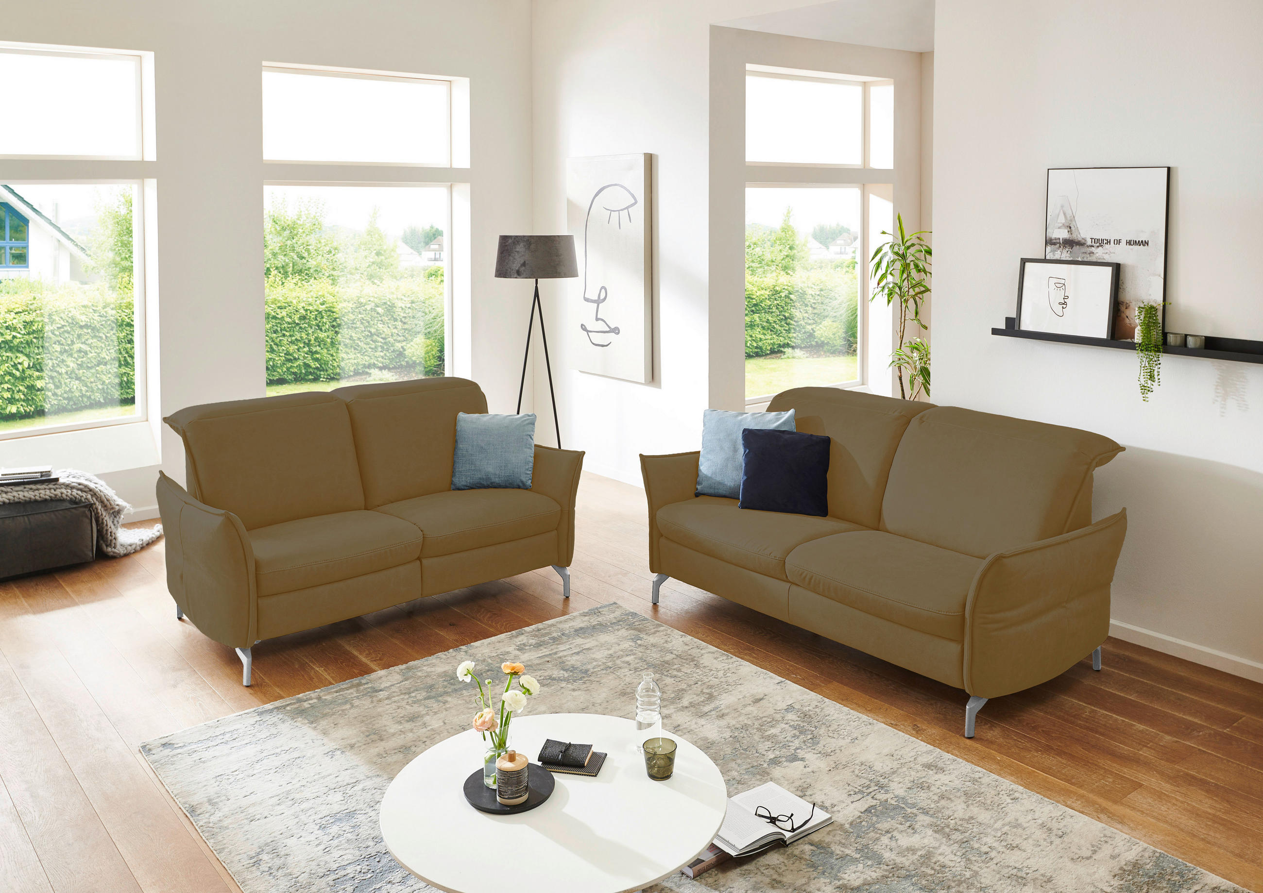 2,5-SITZER in Lederlook (vegan) Olivgrün  - Olivgrün/Nickelfarben, MODERN, Textil/Metall (185/89/109cm) - Livetastic