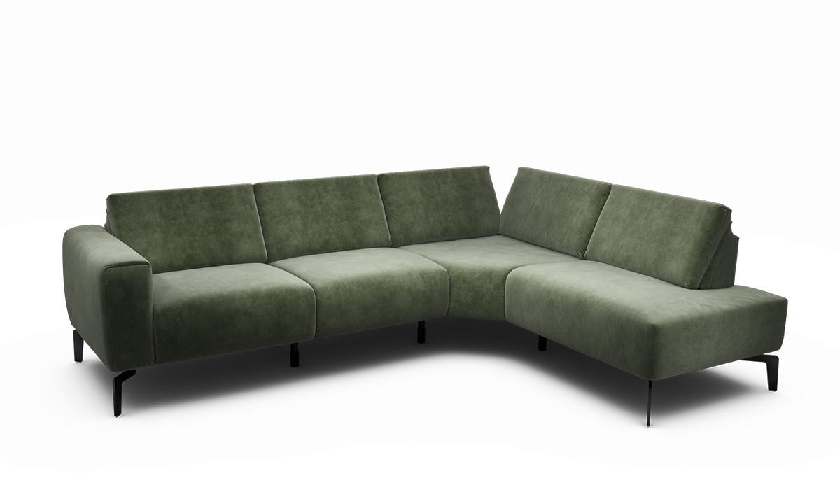 ECKSOFA in Samt Waldgrün  256/193 cm  - Waldgrün/Schwarz, Design, Textil/Metall (256/193cm) - SENSOO