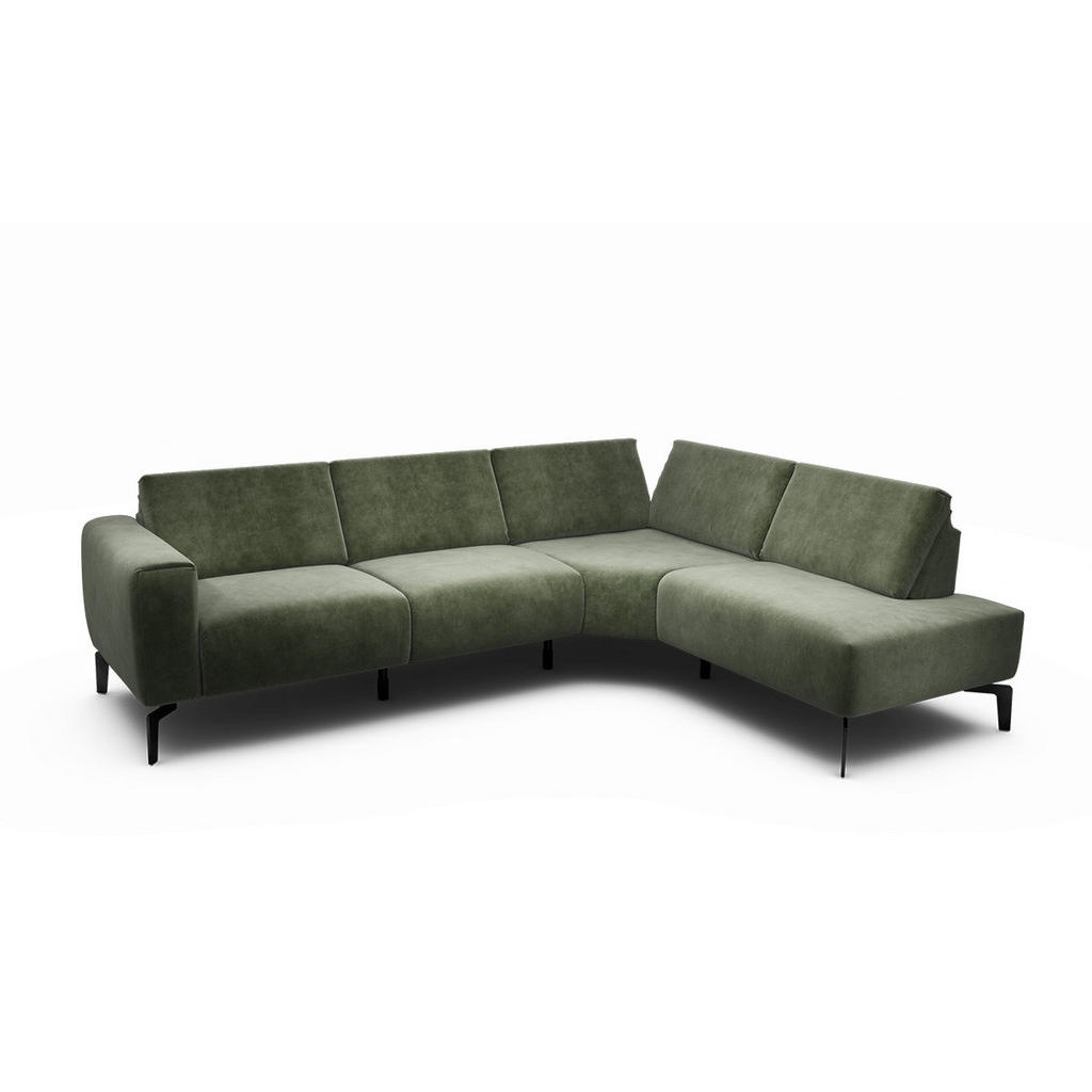 Thumbnail - Sensoo Ecksofa Cosy, Waldgrün, Textil, 5-Sitzer, Ottomane rechts, L-Form, 256x193 cm, Stoffauswahl, Armteil links, recht...