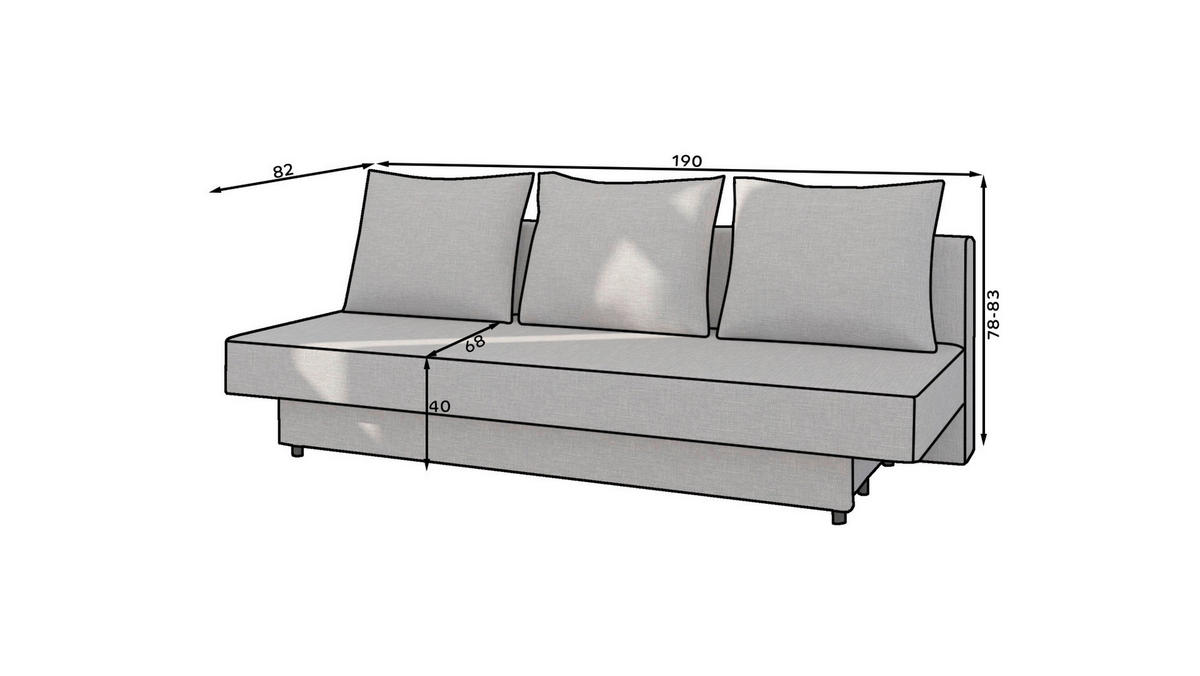 SCHLAFSOFA in Textil Grau  - Schwarz/Grau, Design, Kunststoff/Textil (190/83/82cm) - MID.YOU