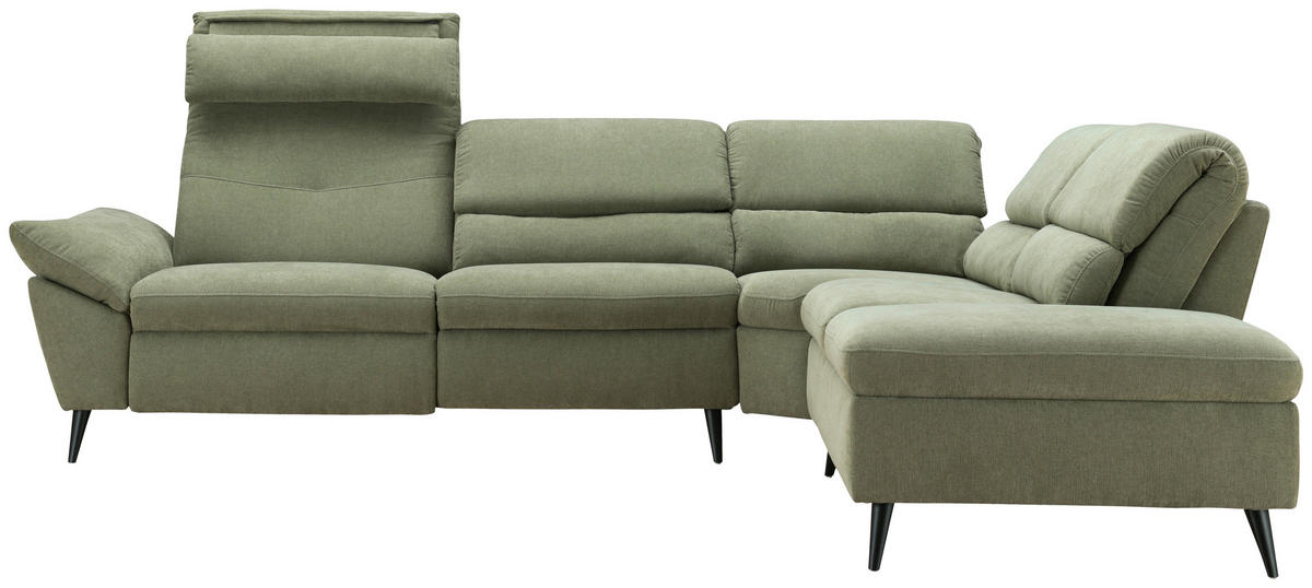 ECKSOFA Grün Leinenoptik  - Schwarz/Grün, Design, Textil/Metall (281/227cm) - Livetastic