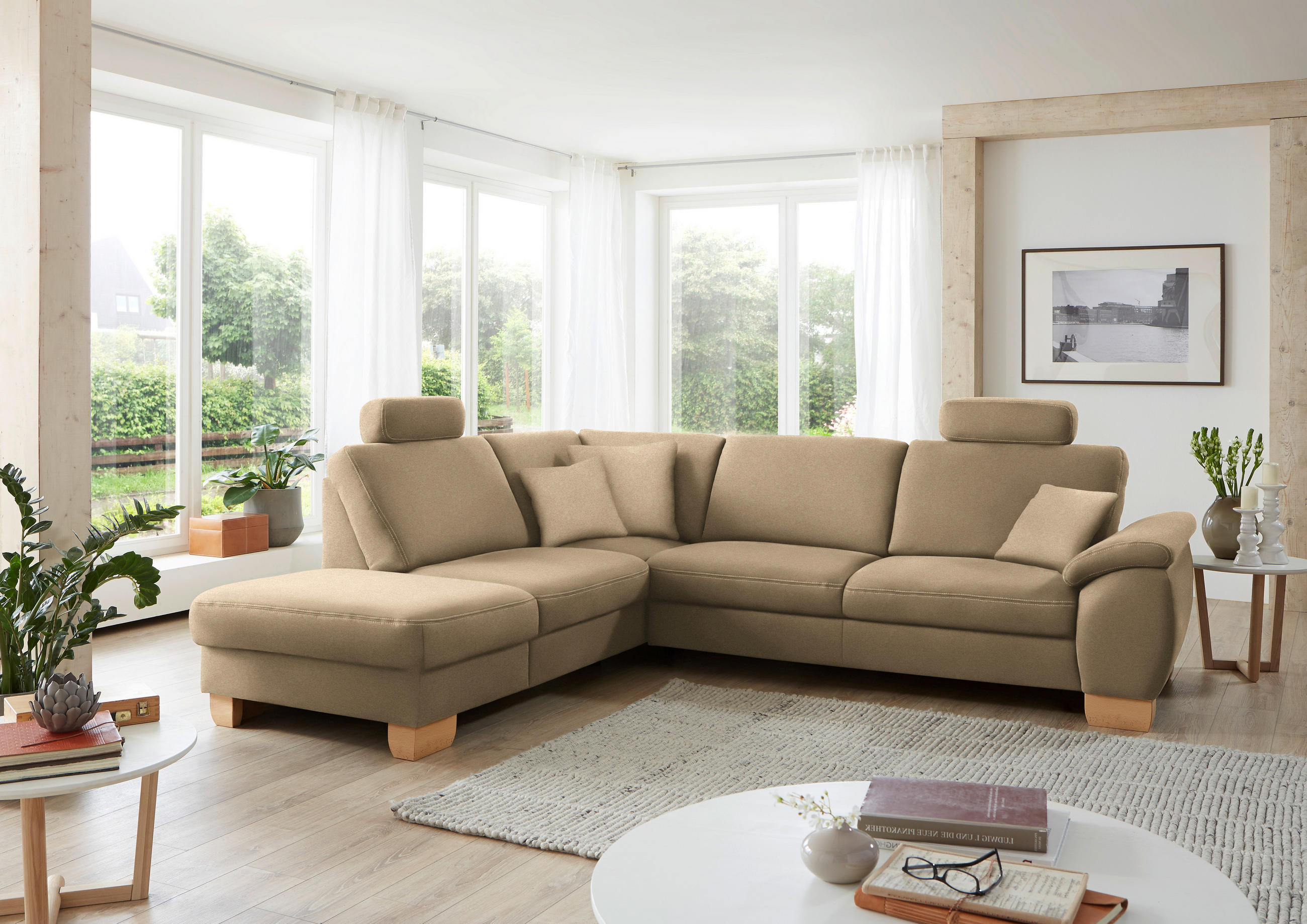 ECKSOFA in Mikrofaser Beige  - Wildeiche/Beige, Konventionell, Holz/Textil (236/286cm) - Voleo