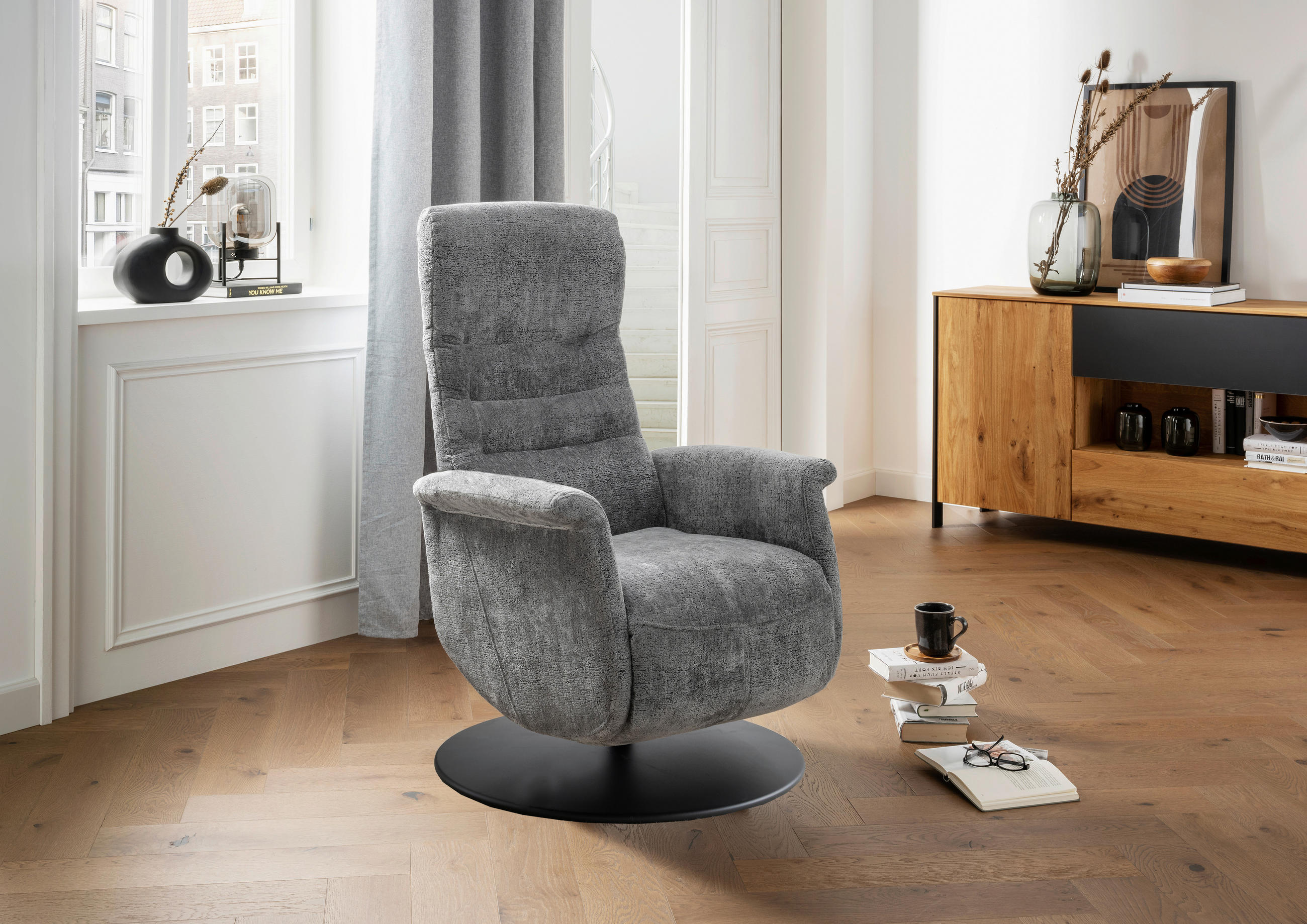 RELAXSESSEL LATINA Kopfteilverstellung, Fußteilverstellung, Rücken echt    - Anthrazit/Schwarz, MODERN, Textil/Metall (72/118/85-165cm) - Livetastic