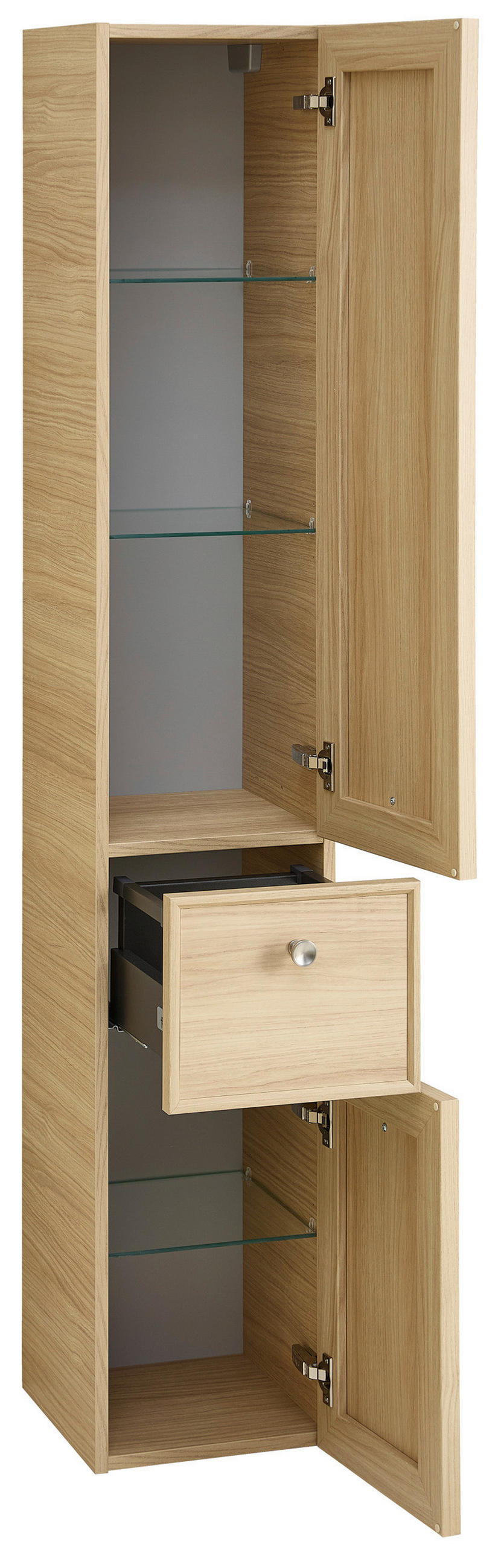 HOCHSCHRANK 30/168/33 cm  - Edelstahlfarben/Eichefarben, MODERN, Glas/Holzwerkstoff (30/168/33cm) - Sadena