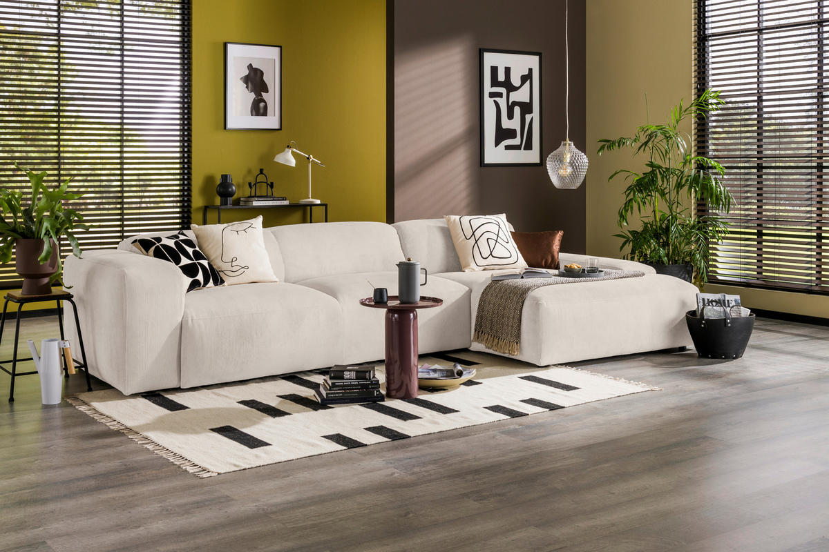 ECKSOFA HANNAH Creme Cord  - Creme/Schwarz, Design, Kunststoff/Textil (343/170cm) - MID.YOU