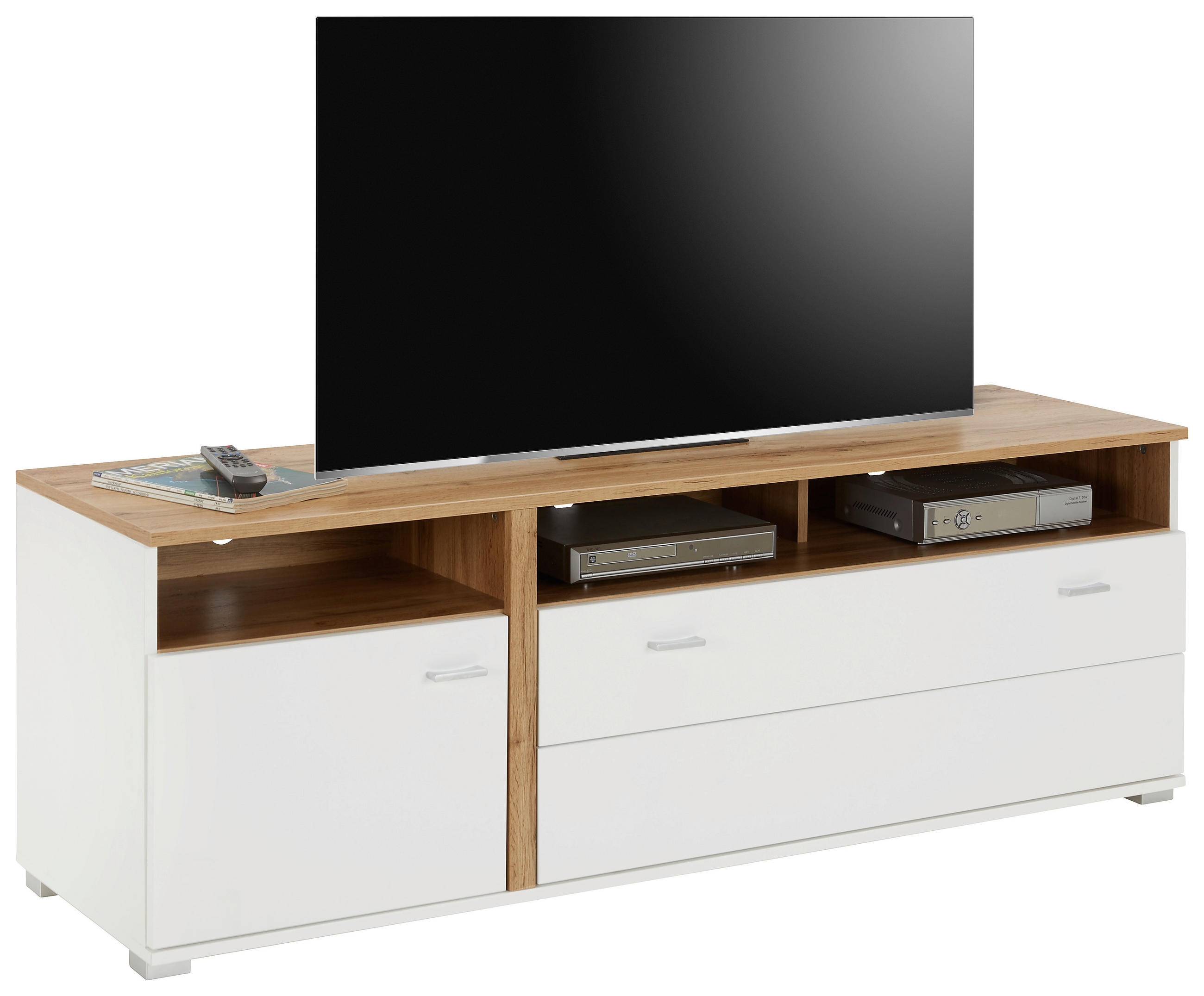 TV KOMODA bela, boja hrasta  - boja hroma/boja hrasta, Moderno, metal/pločasti materijal (160/54/46cm) - Hom`in