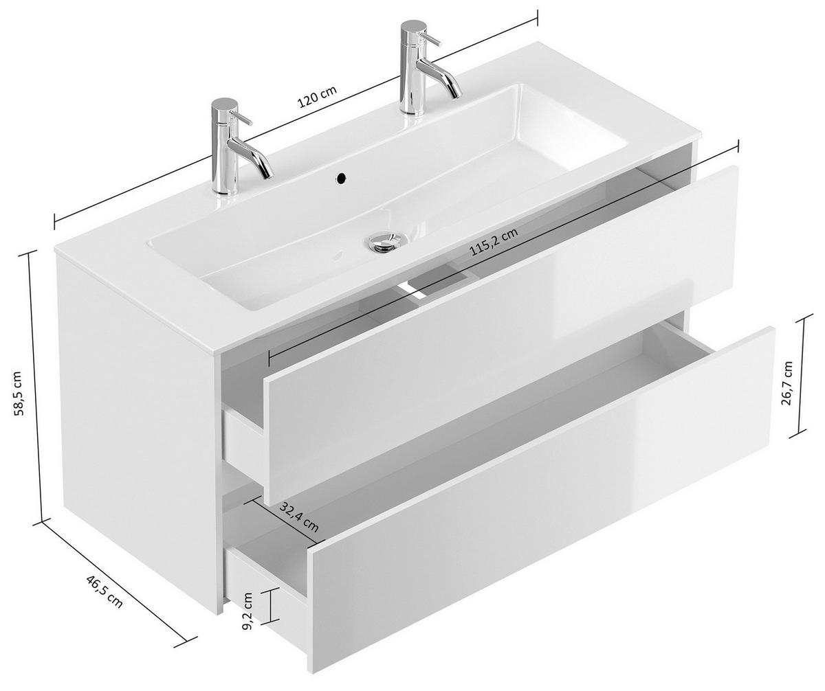 WASCHTISCHKOMBI  - Weiß Hochglanz/Weiß, MODERN, Holzwerkstoff/Stein (120/58,5/46,5cm) - MID.YOU