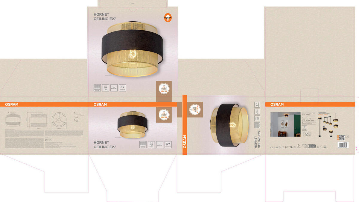 DECKENLEUCHTE 30/23 cm   - Goldfarben/Schwarz, KONVENTIONELL, Textil/Metall (30/23cm) - Osram