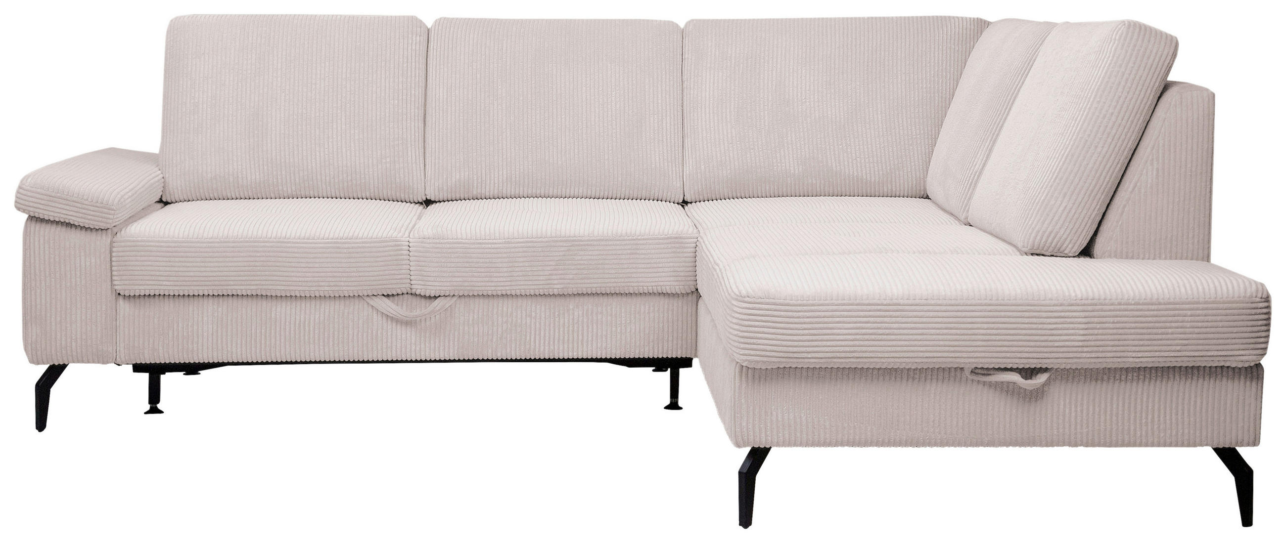 ECKSOFA inkl. Funktionen Creme Velours Bettkasten, Sitzvorzug  - Creme/Schwarz, KONVENTIONELL, Textil/Metall (253/206cm) - Venda