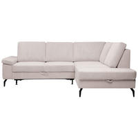 ECKSOFA inkl. Funktionen Creme Velours Bettkasten, Sitzvorzug  - Creme/Schwarz, KONVENTIONELL, Textil/Metall (253/206cm) - Venda