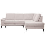 ECKSOFA inkl. Funktionen Creme Velours Bettkasten, Sitzvorzug  - Creme/Schwarz, KONVENTIONELL, Textil/Metall (253/206cm) - Venda
