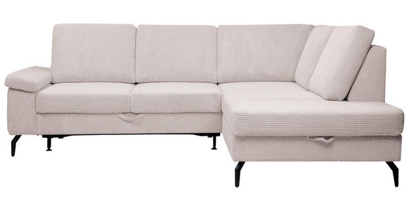 ECKSOFA inkl. Funktionen Creme Velours Bettkasten, Sitzvorzug  - Creme/Schwarz, KONVENTIONELL, Textil/Metall (253/206cm) - Venda