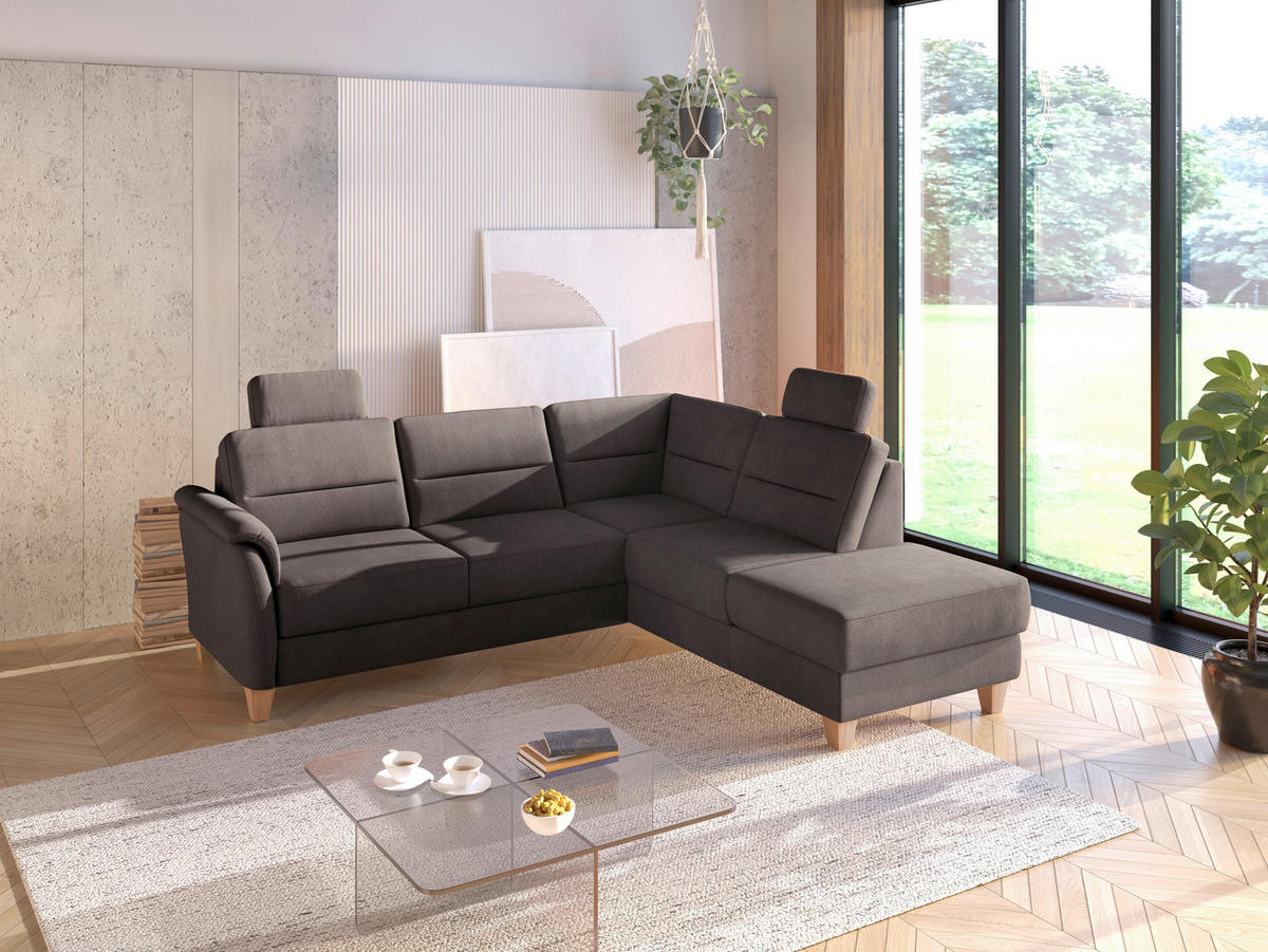 ECKSOFA in Flachgewebe Dunkelbraun  236/212 cm  - Eichefarben/Dunkelbraun, KONVENTIONELL, Holz/Textil (236/212cm) - Sit & More
