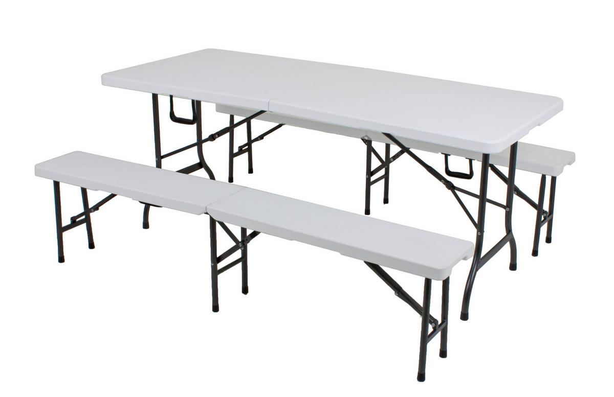 BIERTISCHGARNITUR 3-teilig  - Schwarz/Weiß, Basics, Kunststoff/Metall - Gardenson