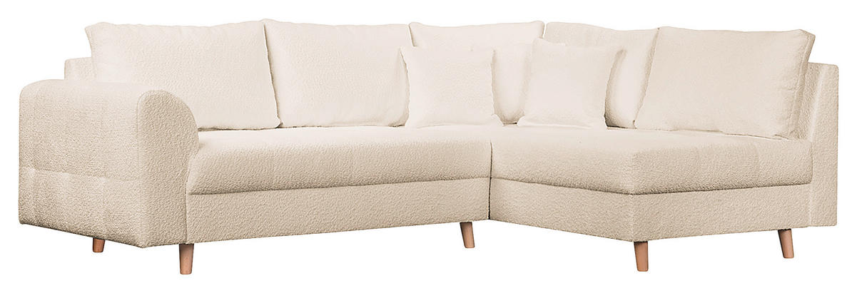 ECKSOFA inkl. Hocker Ariella Weiß Bouclé  - Naturfarben/Weiß, Design, Holz/Textil (231/161cm) - Livetastic