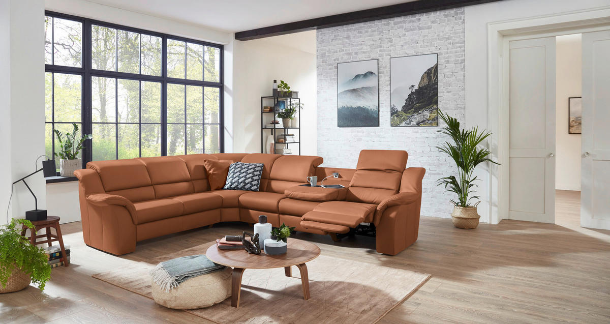 ECKSOFA  in Echtleder Aprikose  260/324 cm  - Aprikose/Schwarz, KONVENTIONELL, Leder/Kunststoff (260/324cm) - Cantus