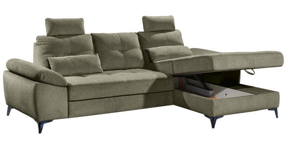 ECKSOFA Grün Mikrovelours - Chromfarben/Schwarz, KONVENTIONELL, Kunststoff/Textil (270/170cm) - Carryhome