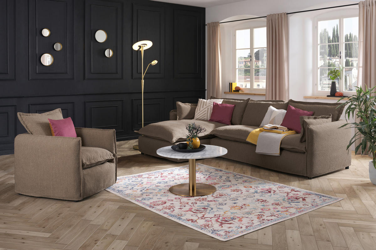 HUSSEN-ECKSOFA in Flachgewebe, Bouclé Braun  - Schwarz/Braun, Trend, Textil/Metall (165/295cm) - Livetastic