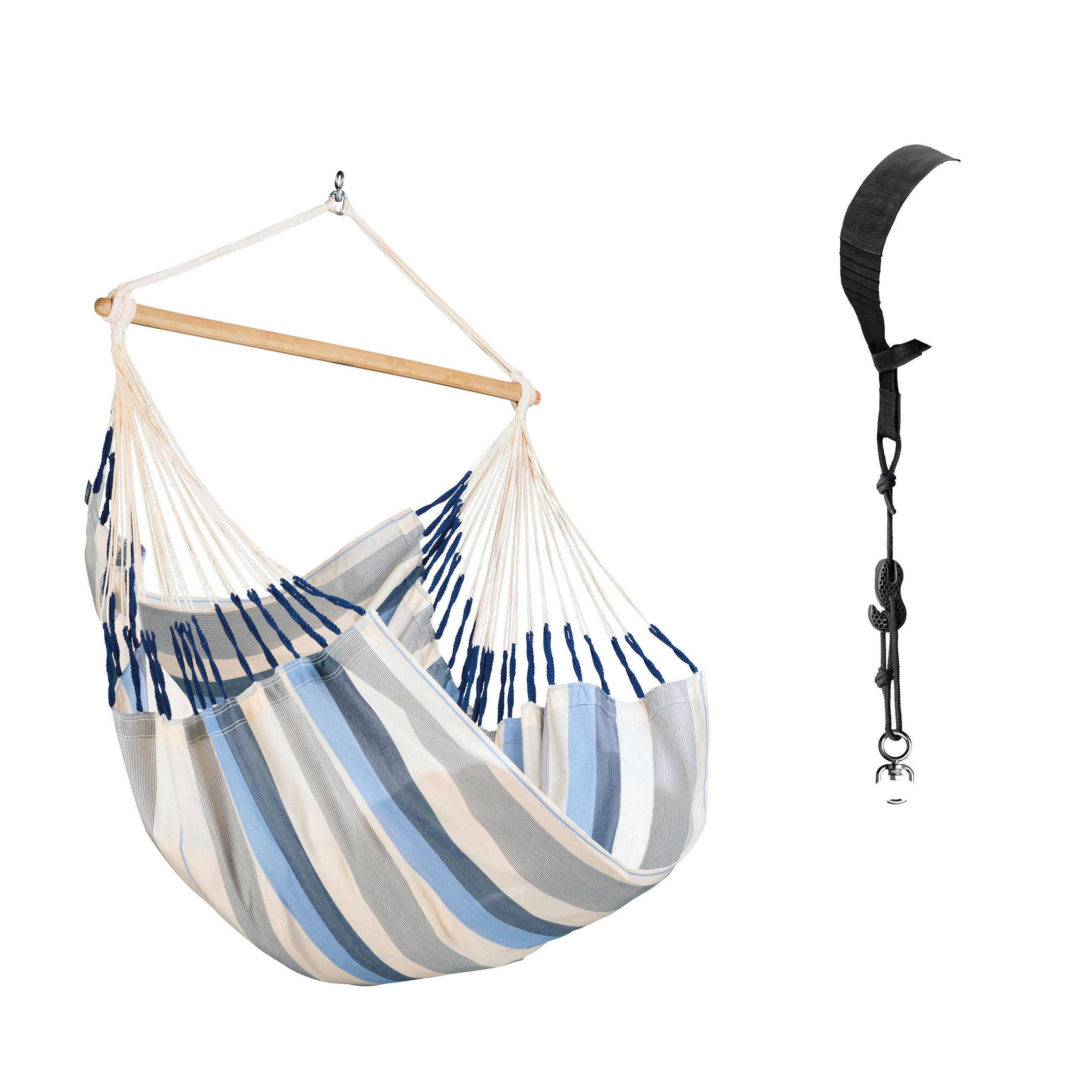 HÄNGESESSEL comfort outdoor 110/160/180 cm - Weiß/Dunkelblau, KONVENTIONELL, Holz/Textil (110/160/180cm) - La Siesta