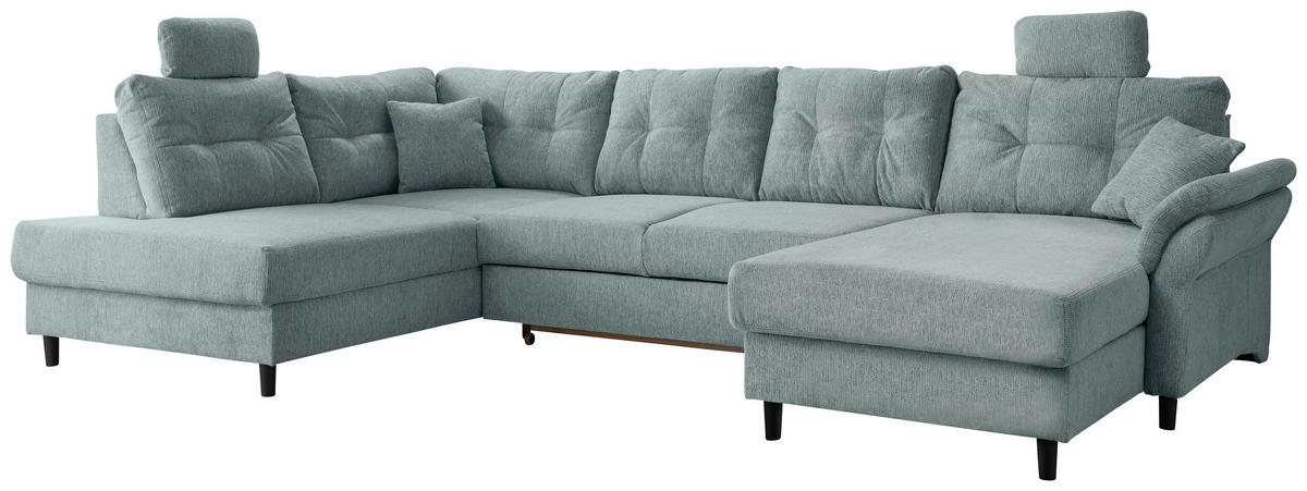 WOHNLANDSCHAFT in Chenille Blau  - Blau/Schwarz, Modern, Holz/Textil (206/338/176cm) - Livetastic