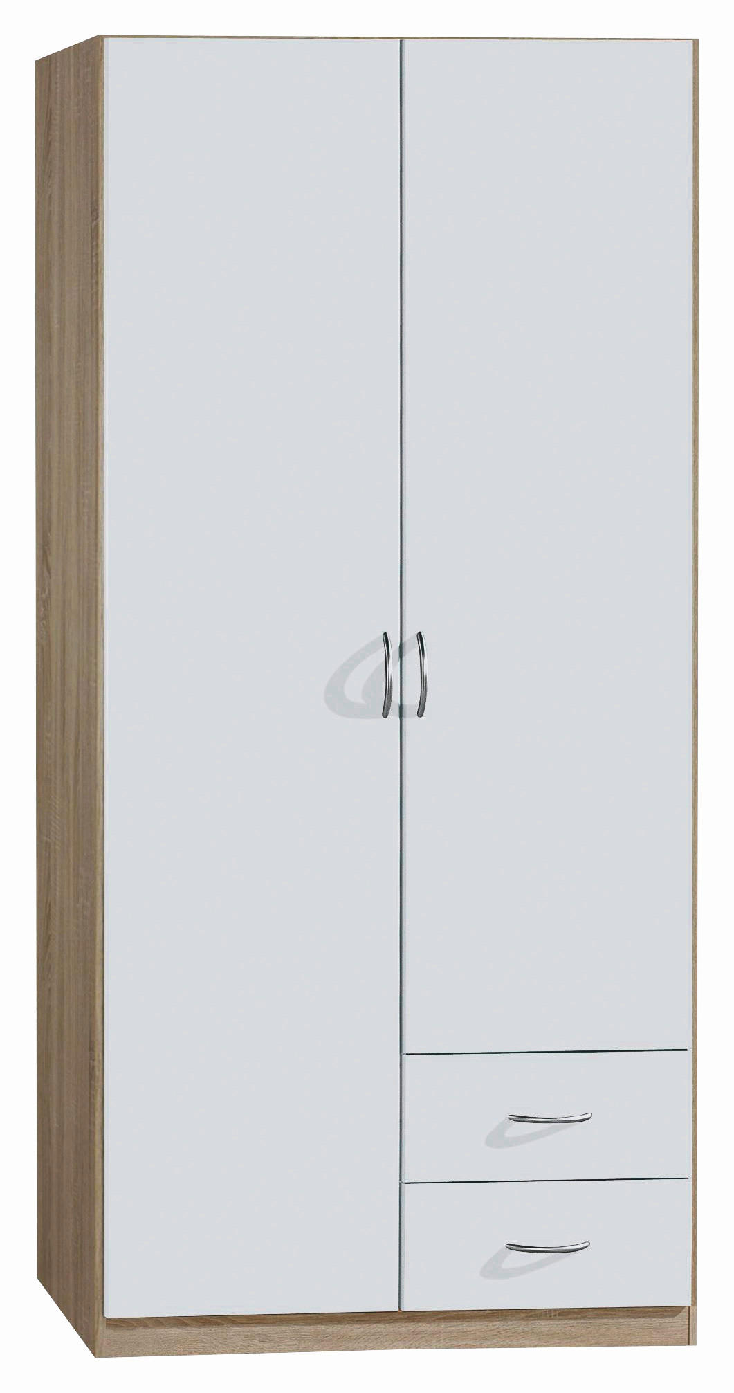 DREHTÜRENSCHRANK in Weiss, Sonoma Eiche  - Weiss/Silberfarben, Design, Holzwerkstoff/Kunststoff (91/197/54cm) - Boxxx