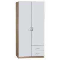 DREHTÜRENSCHRANK in Weiss, Sonoma Eiche  - Weiss/Silberfarben, Design, Holzwerkstoff/Kunststoff (91/197/54cm) - Boxxx