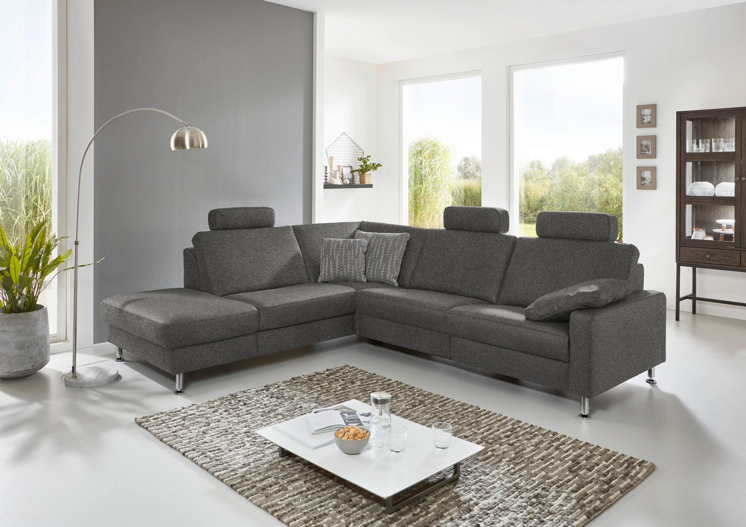 ECKSOFA in Mikrofaser Grau  - Alufarben/Grau, Design, Textil/Metall (242/275cm) - Dieter Knoll