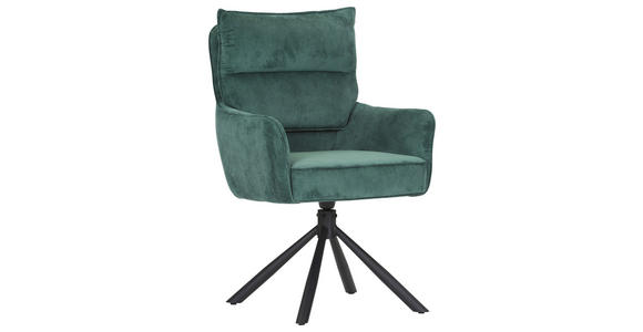 ARMLEHNSTUHL  Stoffauswahl, Sitzfläche 360° drehbar, automatische Rückholfunktion Cord  - Schwarz/Grün, Design, Textil/Metall (60/95/62cm) - Novel